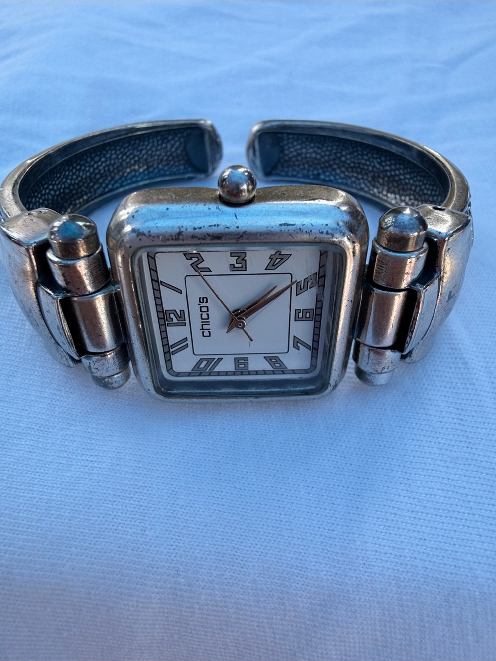 Chico's Silver Cuff Watch with White Dial
